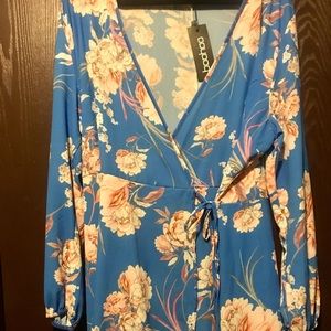 Boohoo Floral and Baby Blue Wrap Dress